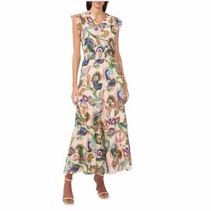 Halogen Paisley Tiered Maxi Dress Medium Boho Flutter Sleeve Smocked Waist